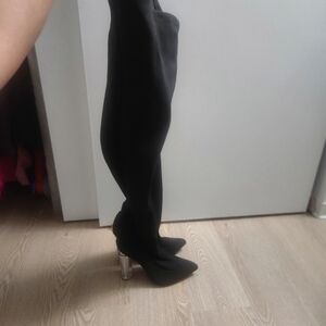 Black Pointed Toe Thigh High Boots